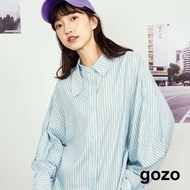 gozo 絕版 水藍色 不對稱領條紋襯衫