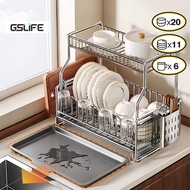 GSlife【Extendable】 2-Tier Stainless Steel Dish Rack Plate Kitchen Organizer Dish Drainer Rack