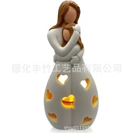 Candle Holder Candle Daughter Ornament with Mother and Daughter Gift LED Statue Angel Birthday Flash