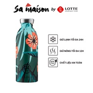 24 Bottles Clima vacuum thermos with floral pattern on blue background