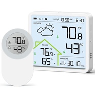 Stesen Cuaca dengan 1 Sensor Jauh, Termometer Higrometer Tanpa Wayar untuk Dalaman dan Luaran, Stese