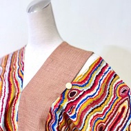 大地女神橘黃彩色礦石圖騰撞色造型純棉四角衣罩衫