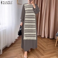 Fancystyle ZANZEA ชุดเดรสแขนโคมสำหรับมุสลิมผู้หญิง #0602