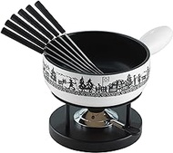 KUHN RIKON Alpine Willow Cheese Fondue Set, 23 am, Made of Clay, Suitable for Induction Cookers, Includes Rechaud, Paste Burner and Forks