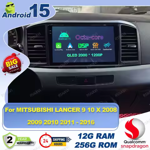 Android 15 Car Radio For MITSUBISHI LANCER 9 10 X 2008 2009 2010 2011 - 2016 Golf Mk4 Tesla Model Y 