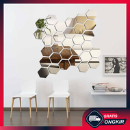 Gratis Ongkir - (1 PC)  Kaca Segi Enam Hexagon Dekorasi Dinding / Cermin Hexagonal Dekorasi Dinding