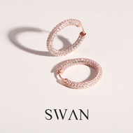 SWAN - Pave Hoop Earring Small ต่างหูเงินแท้ ฝังเพชรคิวบิกเซอร์โคเนีย cubic zirconia
