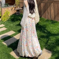 Alisa.Sonya Women's Floral Print High Waist Slimming A-Line Long Skirt Summer Puff Casual 24AS1257