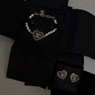 香奈兒 Chanel 24P 絕版 牛仔愛心珍珠手鍊+牛仔愛心耳環 耳針 一組一起帶 超美