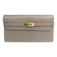 HERMES Epsom皮革Kelly Long Wallet金扣長錢包Etoupe
