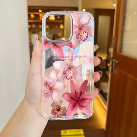 Pink Flower Psalm Christian Quote Trendy Aesthetic Clear Phone Case Cover for iPhone 17 16 11 12 13 