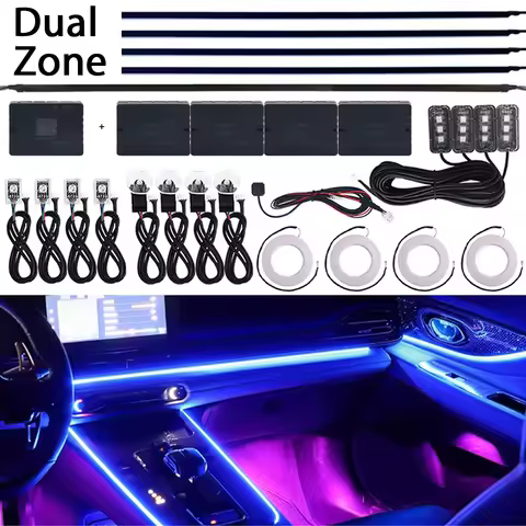 18 in 1 22 in 1 Dual Zone Car LED Ambient Lights RGB 64 Colors Neon Interior Acrylic Strip Decoratio