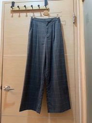 Uniqlo 深灰色格紋西裝布寬褲 西裝褲