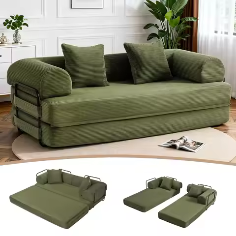 79" Convertible Corduroy Sofa Bed Modular Fixed-Shape Frame Removable Armrest Living Room Bedroom Gr