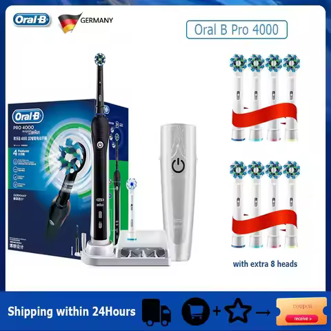 Oral B Electric Toothbrush Pro 4000 3D Action Daily Clean Teeth Visible Pressure Sensor 4 Modes Gum 