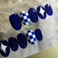 Handmade Customized Klein Blue Wear Nails Dark Blue Look Temperament Wear Nails Detachable Fake Nail