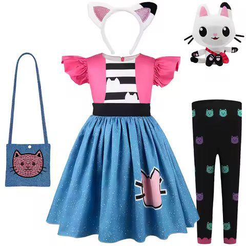 2025 New Game Movie Dollhouse Cute Cat Gabby's Same Style Dress for Girls 1-6Y Festival Kids Birthda