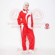 PROMO!!Setelan Baju Senam Merah Putih / Setelan Baju Olahraga Pria dan Wanita Daivo