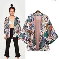 西班牙春夏女士印花和服式外衣 七分袖寬鬆花色空調服短開衫
