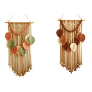 Multicolor Leaves Tapestry Boho Hand Woven Macrame+Wooden Beads Crafts Wall Hanging Nordic Home Deco