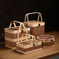 HY💕 Outdoor Picnic Cabas Bamboo Gift Box Dragon Boat Festival Ordinary Moon Cake Box Box Fruit Basket Rattan Fruit Shop
