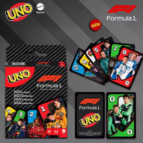 Mattel UNO F1 Card Game,Official Formula 1 Themed Racing Deck for Adult fun Party & Family Game Nigh