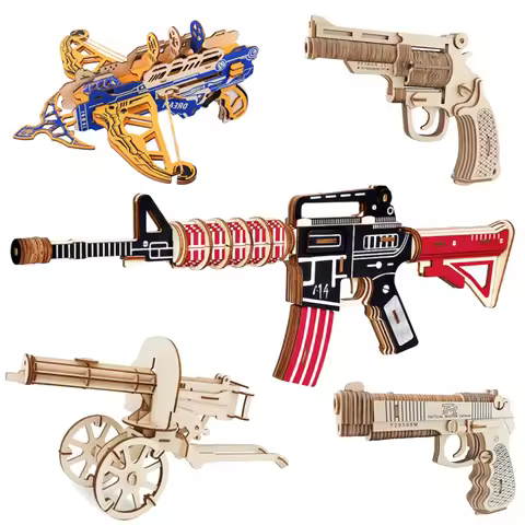 AK47 Machine Guns Boys Toys 3D Wooden Puzzles For Children Kids Carbine 15 DIY Jigsaw Home Room Deco