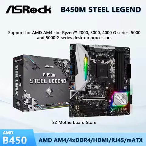 ASROCK B450M STEEL LEGEND BOX AMD B450 Motherboard M-ATX Support CPU AMD Ryzen 5/7/9 5600X 3700X 590