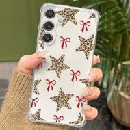 1pc Creative Leopard Print Star Bow Transparent Anti-Drop High Screen Design Phone Case Compatible W