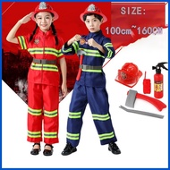 ▬ ∼ ◴ Fireman Costume for Kids Boys Firefighter Career Uniform Work Cosplay Role Play Girl Suit Clo