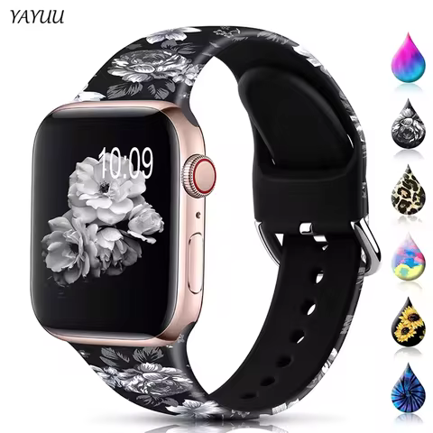 YAYUU Sport Band for Apple Watch Bands 40mm 41mm 44mm 45mm Floral Silicone Printed Pattern Straps fo