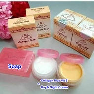 SET 701  Collagen Soap  Plus Vit C & E  Brightening & Collagen Plus Vit E  Day & Night Cream