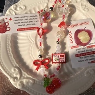 Ins Style Cherry Hello Kitty Mobile Phone Chain Cartoon Lanyard Cute ccd Beaded Camera Keychain Pend