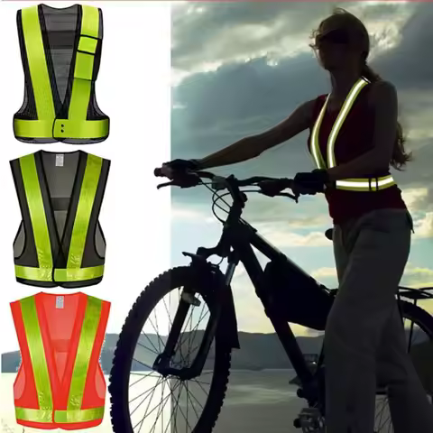 V Shape Reflective Vest Mesh Fabric Black Orange Safety Vest Night Work Running Cycling Work Safety