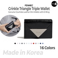 [MADE IN KOREA] FENNEC Crinkle Triangle Triple Wallet | Genuine Cowhide Leather Mini Wallet with D-R