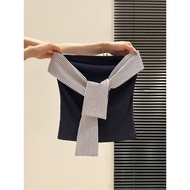 91322 Striped Stitching Laced-Up Tube Top Sleeveless Top