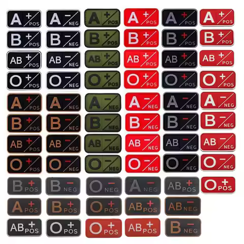 2x1inch PVC Blood Group Hook Patch Army Green A - NEG Black White A -NEG A+ B+ AB+ O+ A-B-AB-O - Hel