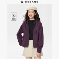 GIORDANO Women Hoodies Fleece Lined Thic Warm Hoodies Solid Color Simple Fashion Casual Loose Zip Up