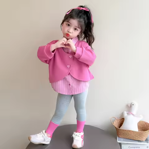 Girl's Set for Autumn 2025, New and Stylish Style for Baby Girls. Fake Two-piece Shirt, Sweatshirt, 