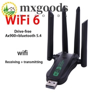 MXGOODS Dual Band WiFi6 USB Adapter, AX900 Bluetooth 5.4 900Mbps WiFi Dongle, High Speed 4 Antenna P