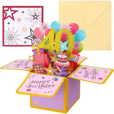 18/30/40/50/60th Happy Birthday Card,Funny Envelope 3D Pop Up Birthday Greeting Card Colorful Flower