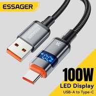 ESSAGER 7A 100W A-C/ 5A 100W C-C digital display Fast charging data cable Grey 1M/2M For phones lapt