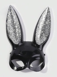 1入組女士們性感金屬亮絲PP裝飾金色灰塵兔子耳朵口罩合適的適合派對和日常使用