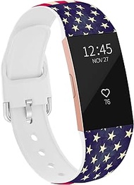 Jolook American Flag Bands for Fitbit Charge 3/Charge 4,Silicone Replacement Small Wristband Compatible with Charge 4/Charge 3/Charge 3 SE Fitness Tracker - Red American Flag