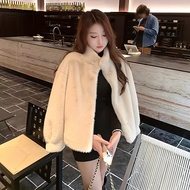 Warm Stand-up Collar Fur Look Outerwear