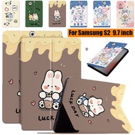 For Samsung Galaxy Tab S2 9.7" SM-T810 T813 T815 T817 T818A T819 Tablet Kids Stand Leather Flip Book Shockproof Fresh Cute Cartoon Rabbit Cat Case Cover
