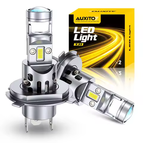 AUXITO 2Pcs H4 LED Projector Mini Car Headlight Bulbs Bi-LED Mini Lens Projector Lenses H4 Headlamp 