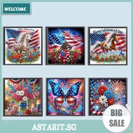 US Independence Day DIY Special Shape Drill Art Craft Pearl Diamond Painting with Frame 25x25cm Diam