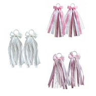 JN Adjustable Pearls Charm Boot Bows Flowing Ribbon Footwear Accessory for Vacation and Everyday Wea