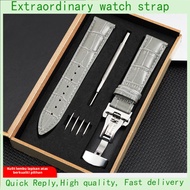 Apply To OMEGA DE VILLE Series CHOPARD LONGINES ARMANI Gray Genuine Leather Watch Strap With Butterf